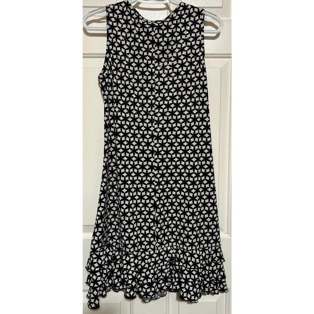 MSK Women's Black White Clear Sequin Layered Ruffle Sleeveless Dress Size M - Picture 2 of 7